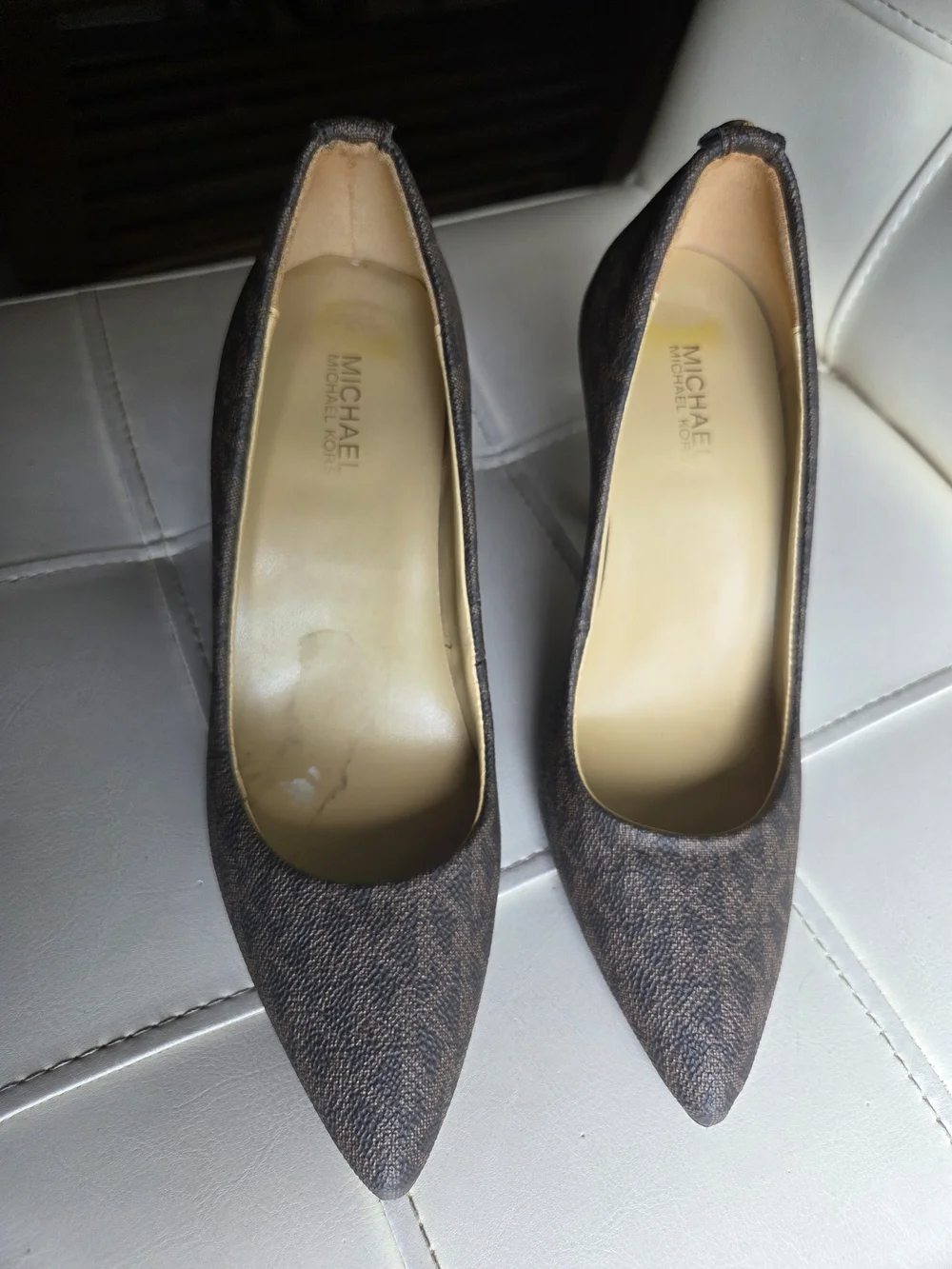 Michael Kors Brown Monogram Pointed-Toe Pumps
